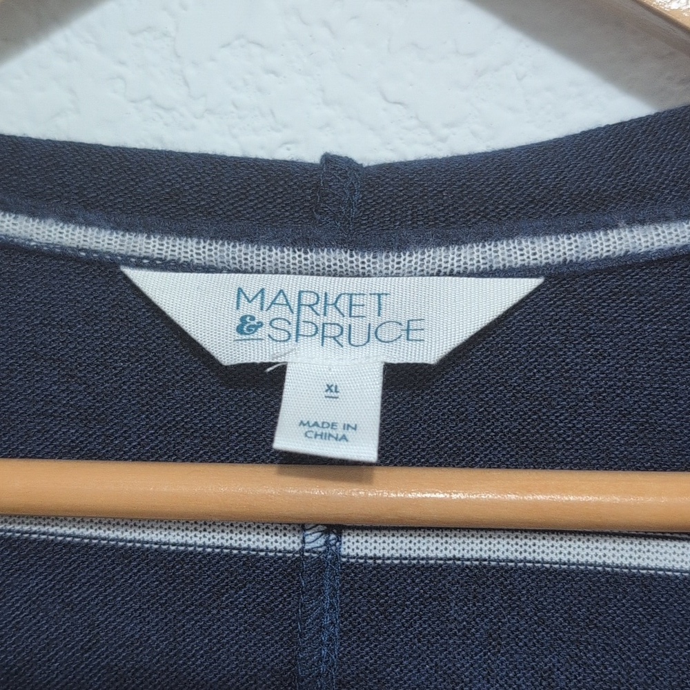 Market & Spruce Kallon Soft Brushed‎ Pullover Hoodie Navy Blue White Stripes XL - Picture 3 of 11